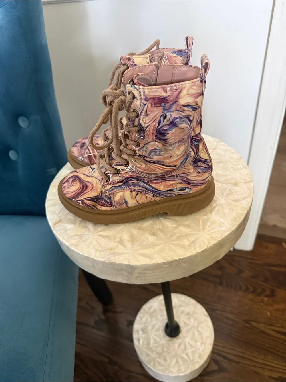Madden Girl Marbled Pink and Purple Lace-Up Combat Boots